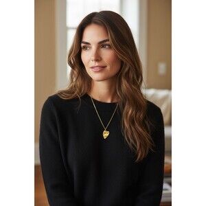 Indio Jewelry Gold Heart Charm on Gold Stainless Steel Necklace Chain #7070